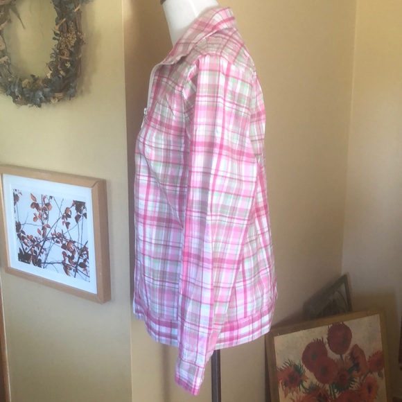 VINTAGE Pink Plaid Zip-Front Jacket Size Small Preppy Waffle-Weave Barbie Sweet - Picture 6 of 12